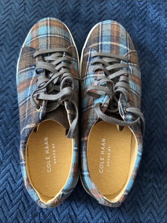 Cole Haan Other - NWT, Cole Haan Plaid Lace-Up Sneakers in Brown and Blue with Rust Accents!
